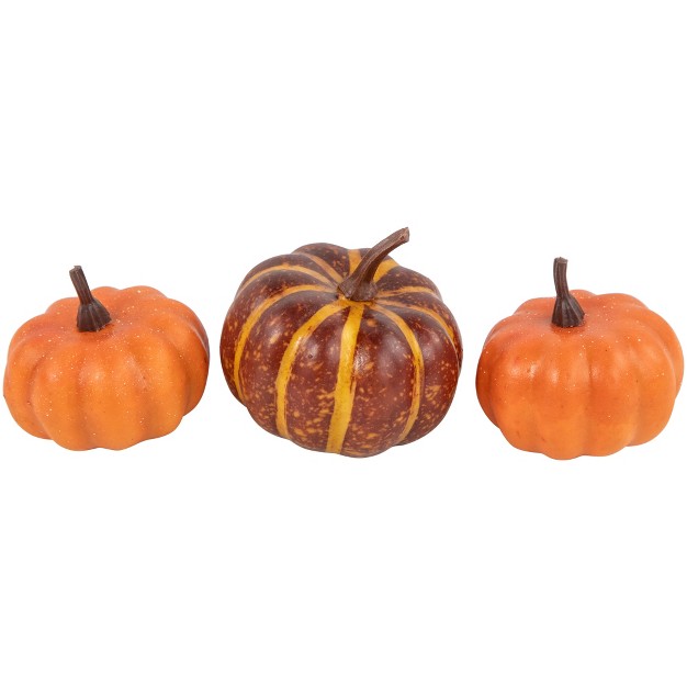 Harvest Artificial Pumpkin And Leaf Autumn Decoration 10pc Orange green