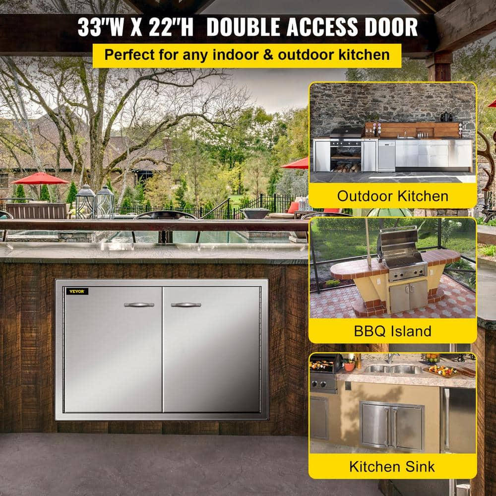 VEVOR Outdoor Kitchen Door 33 in. W x 22 in. H Grill Doors Stainless Steel BBQ Access Door for Grilling Station 33X22YCSKCGM00001V0