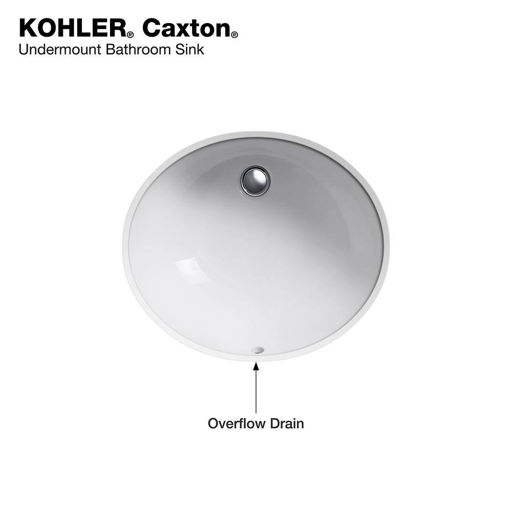 KOHLER Caxton 16-14 in. Oval Vitreous China Undermount Bathroom Sink in White with Overflow Drain K-R2210-0