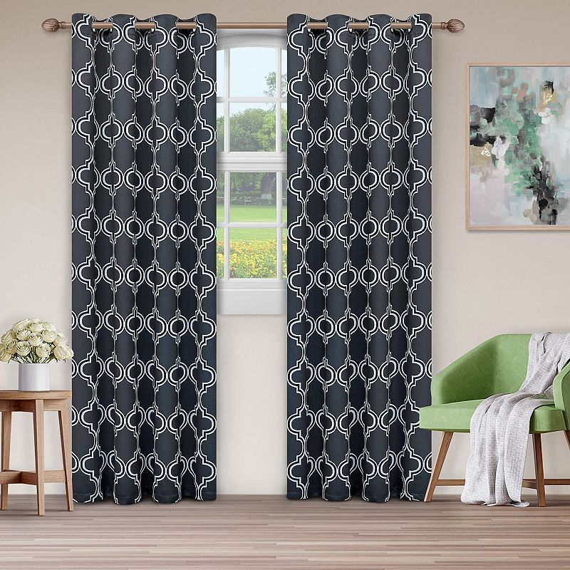 Superior Bohemian Trellis Set of 2 Printed Blackout Grommet Window Curtain Panels