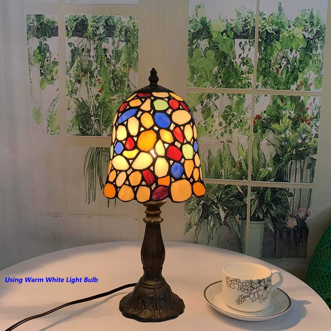 SHADY L10729 Colored Cobblestone Tiffany Style Stained Glass Table Lamp with 6-inch Wide Lampshade  Multi-Colored  15 inch Tall