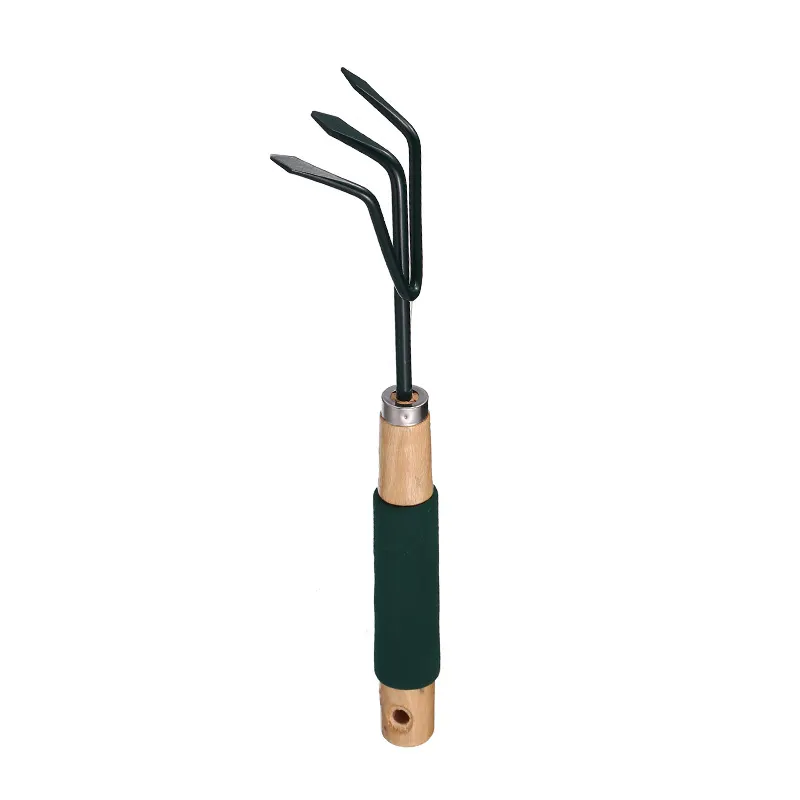 High Quality 5 Pieces Double Hoe Shovel Spade Rake Fork Mini Hand Tool Set Gardening Kit with Sponge Covered Wooden Handle