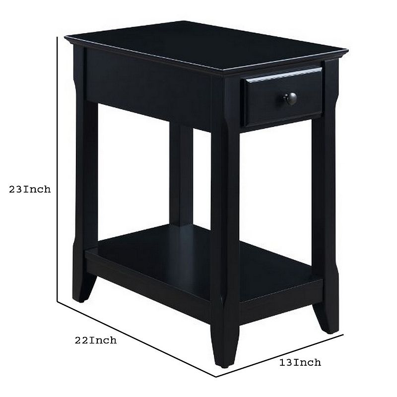 Accent Table with 1 Drawer and Bottom Shelf， Black