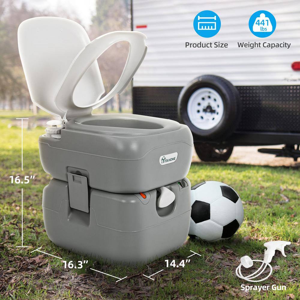 DEXTRUS 3.2 Gal. Gray Portable Toilet No Leakage Outdoor Camping Flush Toilet with Waste Tank HDPT0005907AV