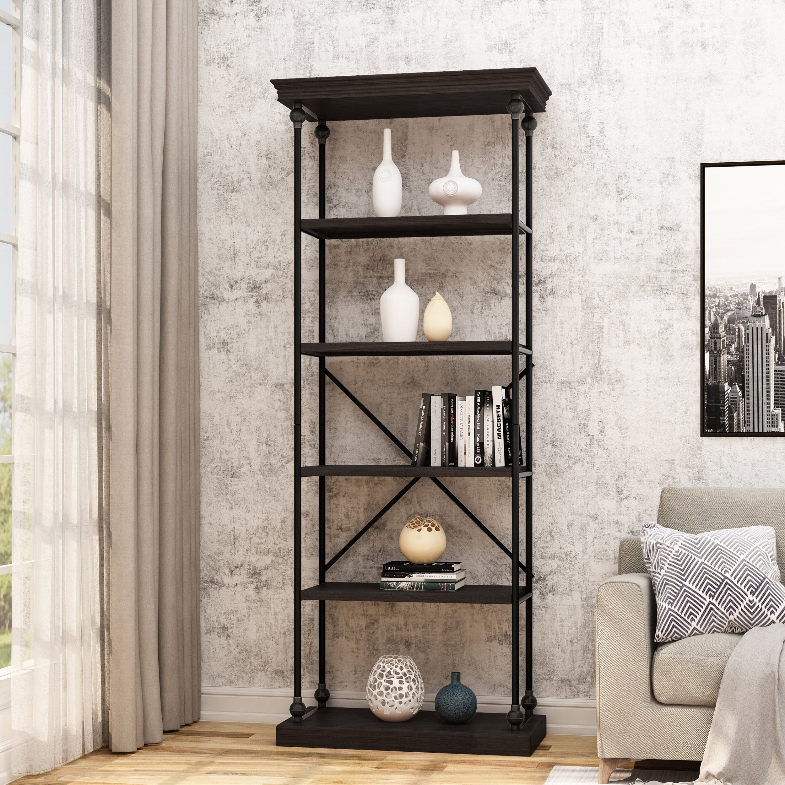 Scilla 5-Shelf Wood & Metal Etagere Bookcase