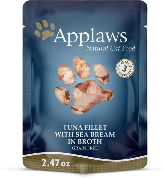 Applaws Natural Tuna Fillet with Sea Bream in Broth Wet Cat Food， 2.47-oz pouch， case of 12