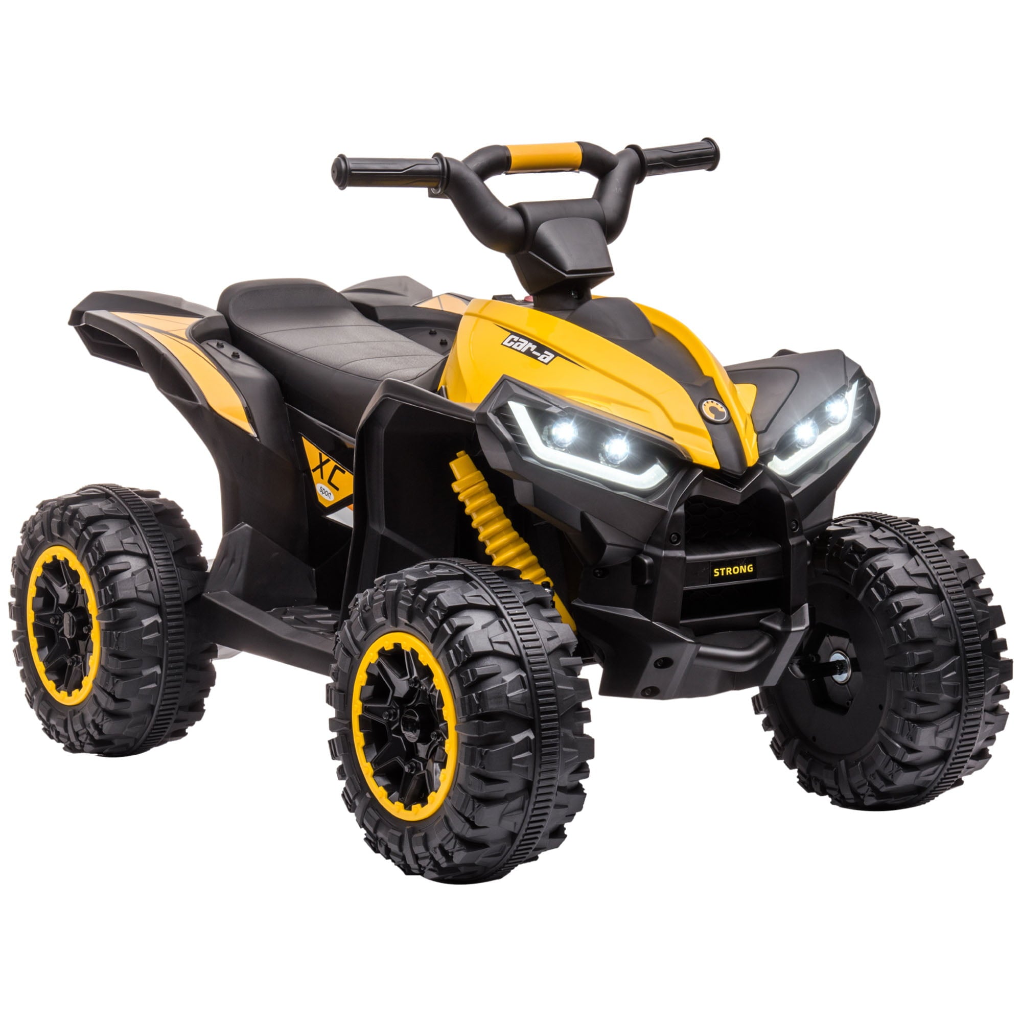 Aosom 12V Kids ATV Quad Car with Forward & Backward Function, Four Wheeler for Kids with Wear-Resistant Wheels, Music, Electric Ride-on ATV for Toddlers Ages 3-5 Years Old, Yellow