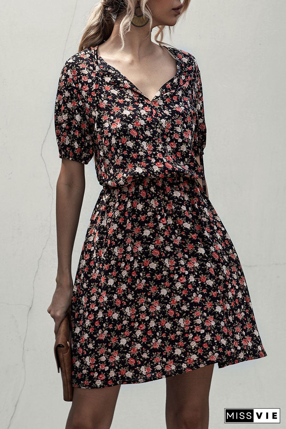 Fashion Casual Print Split Joint V Neck A Line Dresses