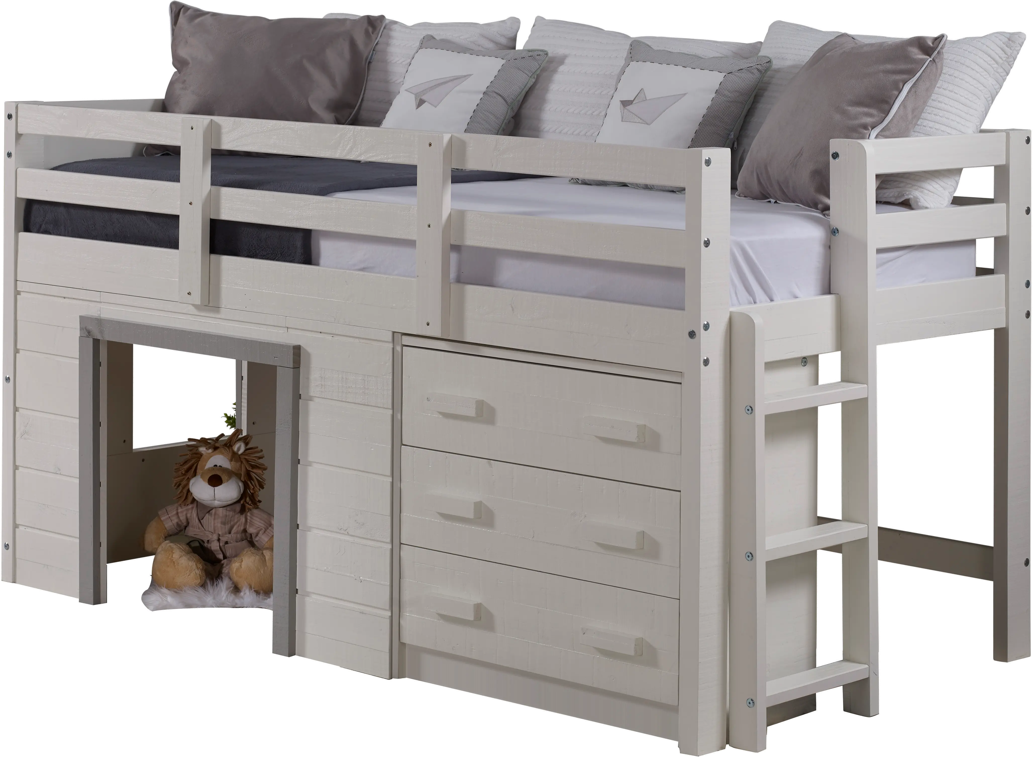 Sweet Dreams White and Gray Twin Low Loft Bed