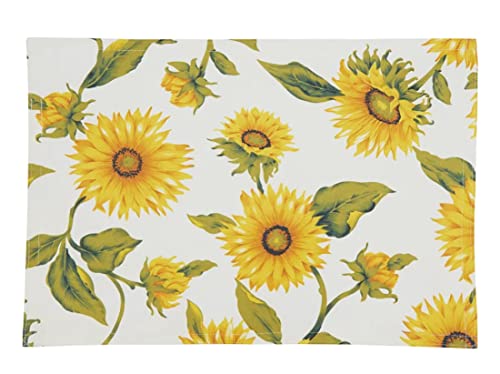 Fennco Styles Yellow Sunflower Print Placemats 13 W x 19 L， Set of 4 - Garden Floral Table Mats for Home Décor， Dining Table， Banquet， Everyday Use， Family Gathering and Special Occasion