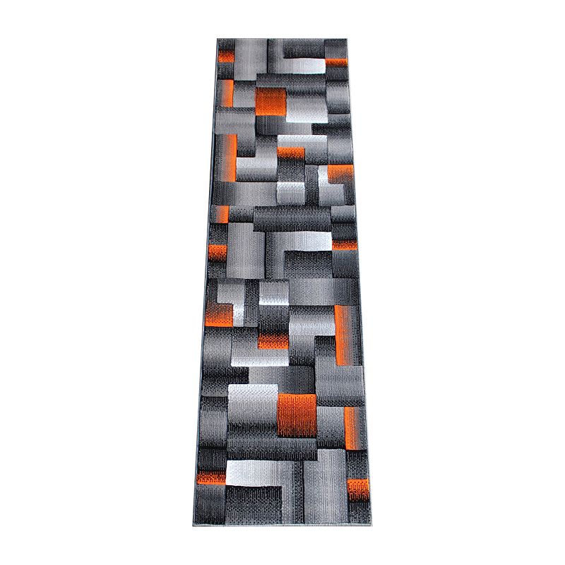 Masada Rugs Masada Rugs Trendz Collection 2'x7' Modern Contemporary Runner Area Rug in Orange， Gray and Black-Design Trz861