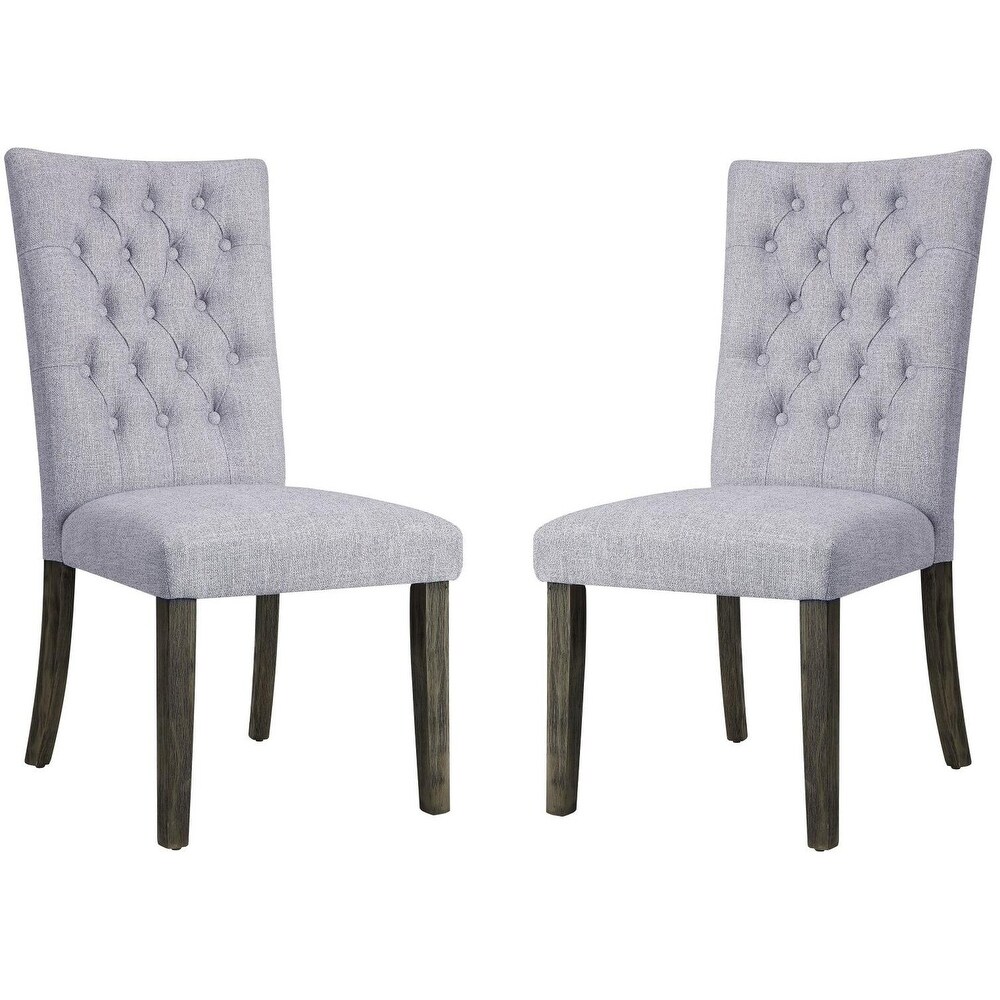 Armless Solid Wood Side Chair 2 pc Gray Linen Tufted Back Dining Chair