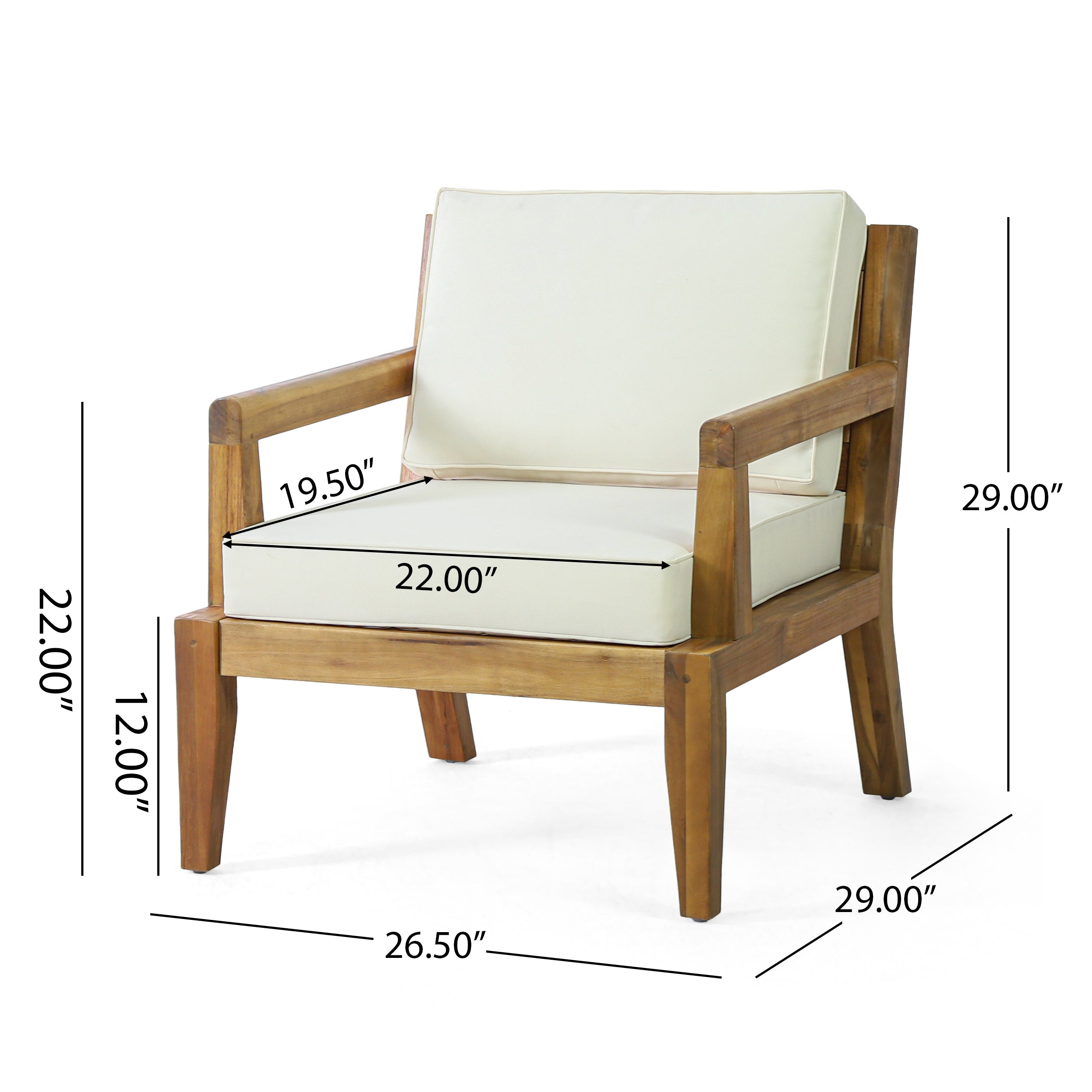 Camak Outdoor Acacia Wood Club Chair with Cushions, Teak and Beige