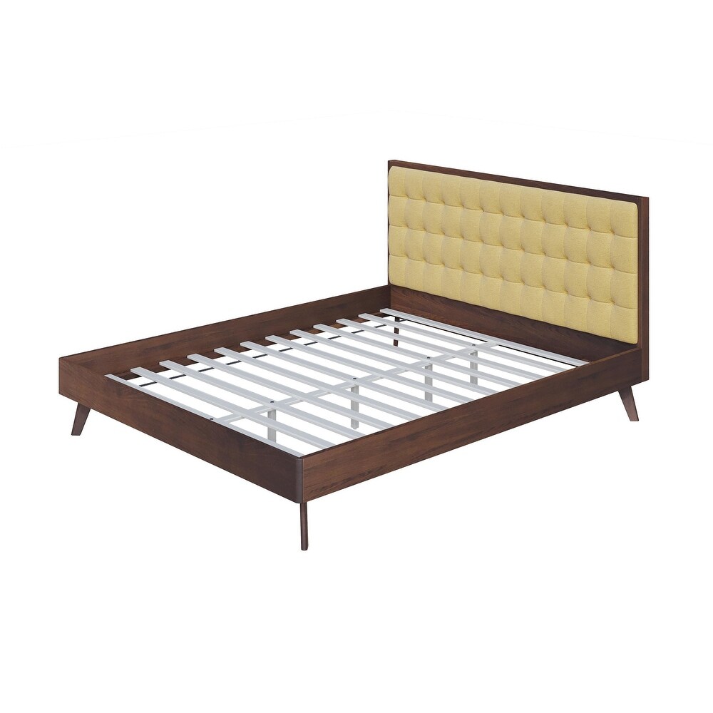 Hughes Mid century Modern Upholstered Platform Bed with Wood Frame