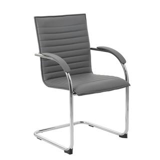 BOSS Office Products Grey Designer Side Arm Chair Caressoft Vinyl Chrome Arms and Frame Plastic Floor Glides (2-Pack) B9536-GY-2