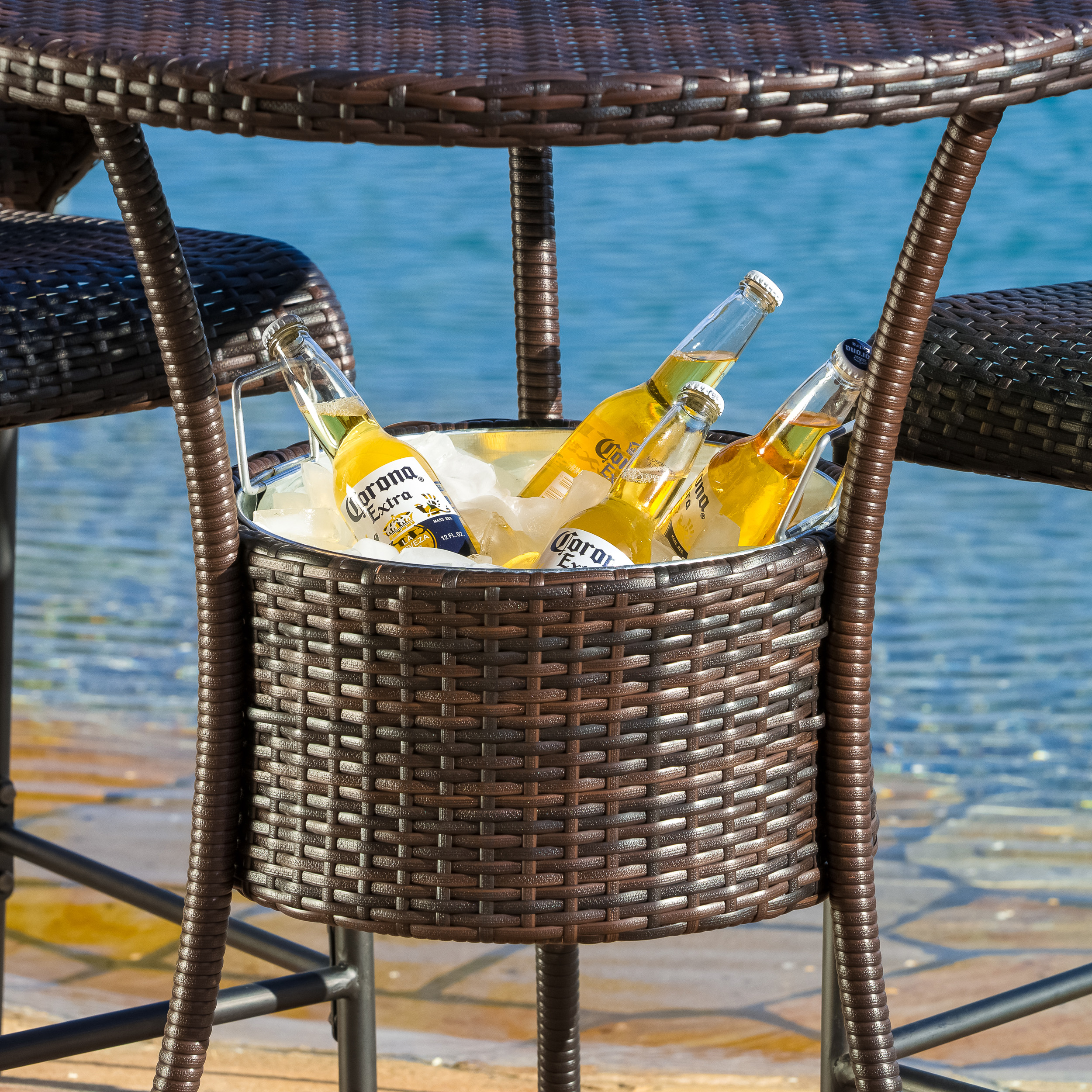 Sunset Multibrown Wicker Outdoor Bistro Bar Set With Ice Pail