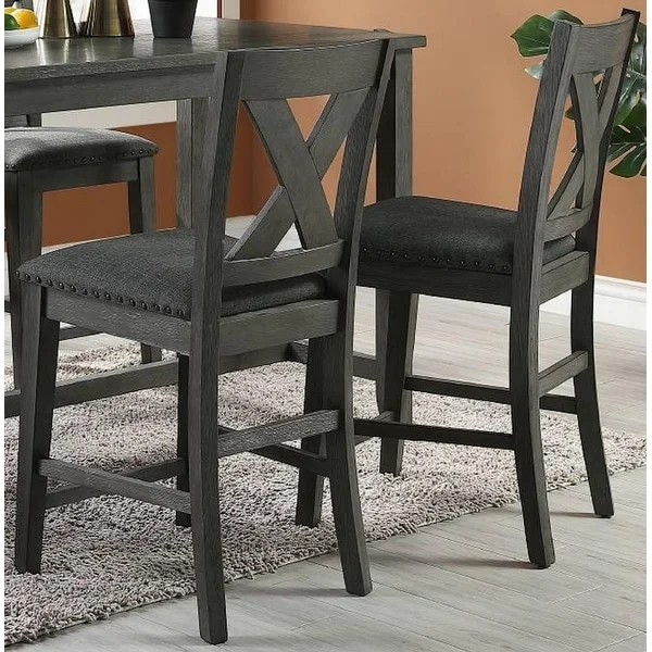 Modern Dining Room Furniture Chairs Set of 2 Counter Height Chairs Wooden High Chair X Back Design Cushion Seat