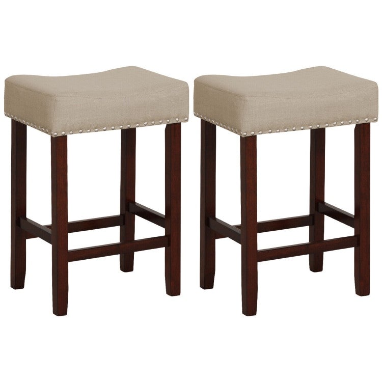 Set of 2 24 Inch Bar Stool with Curved Seat Cushions - 17