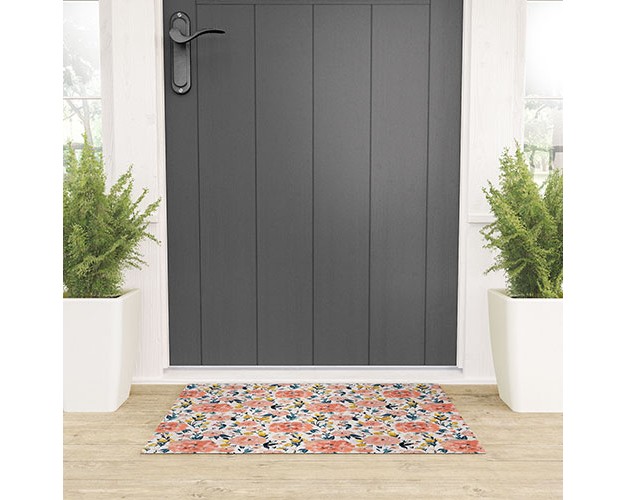 Alison Janssen Tropical Coral Floral Looped Vinyl Welcome Mat Society6