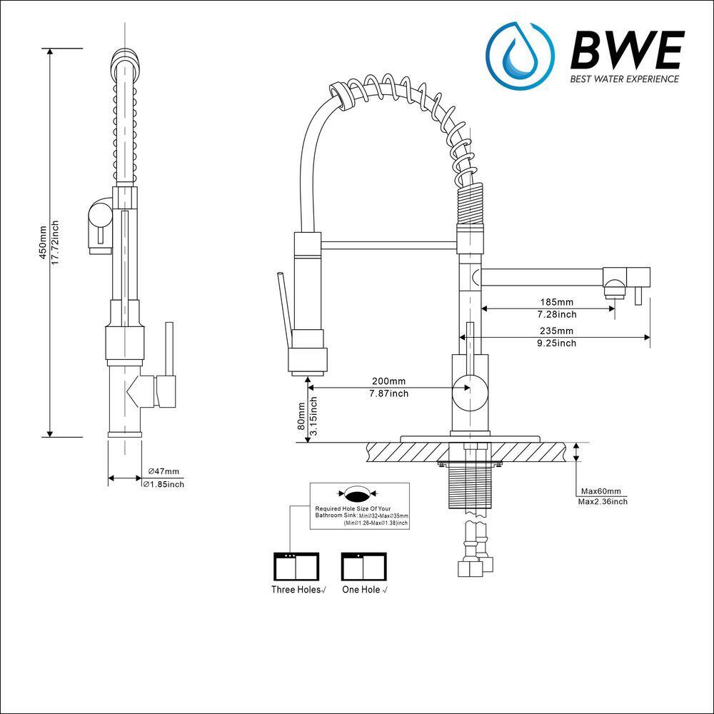 BWE Single-Handle Pull-Down Sprayer 2 Spray High Arc Kitchen Faucet With Deck Plate in Polished Chrome A-94008-C