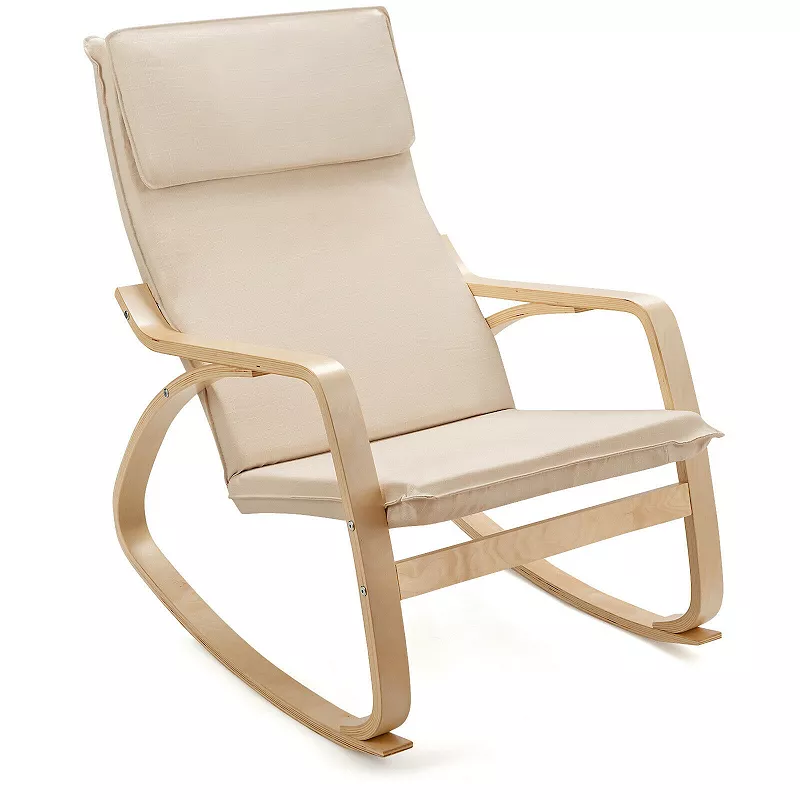 Stable Wooden Frame Leisure Rocking Chair with Removable Upholstered Cushion