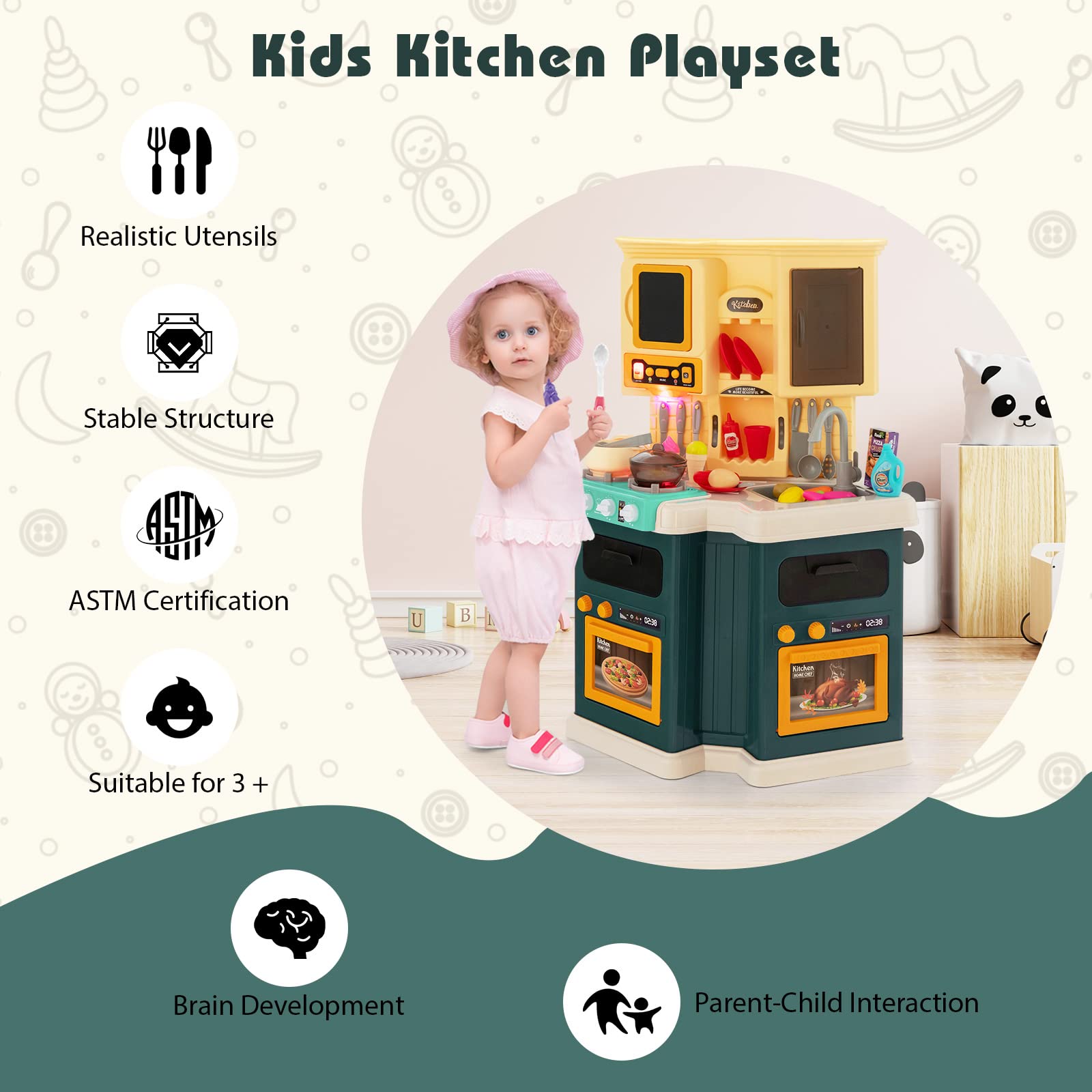 Costzon Kids Kitchen Playset, 67PCS Pretend Chef Play Food Utensils Toy Set