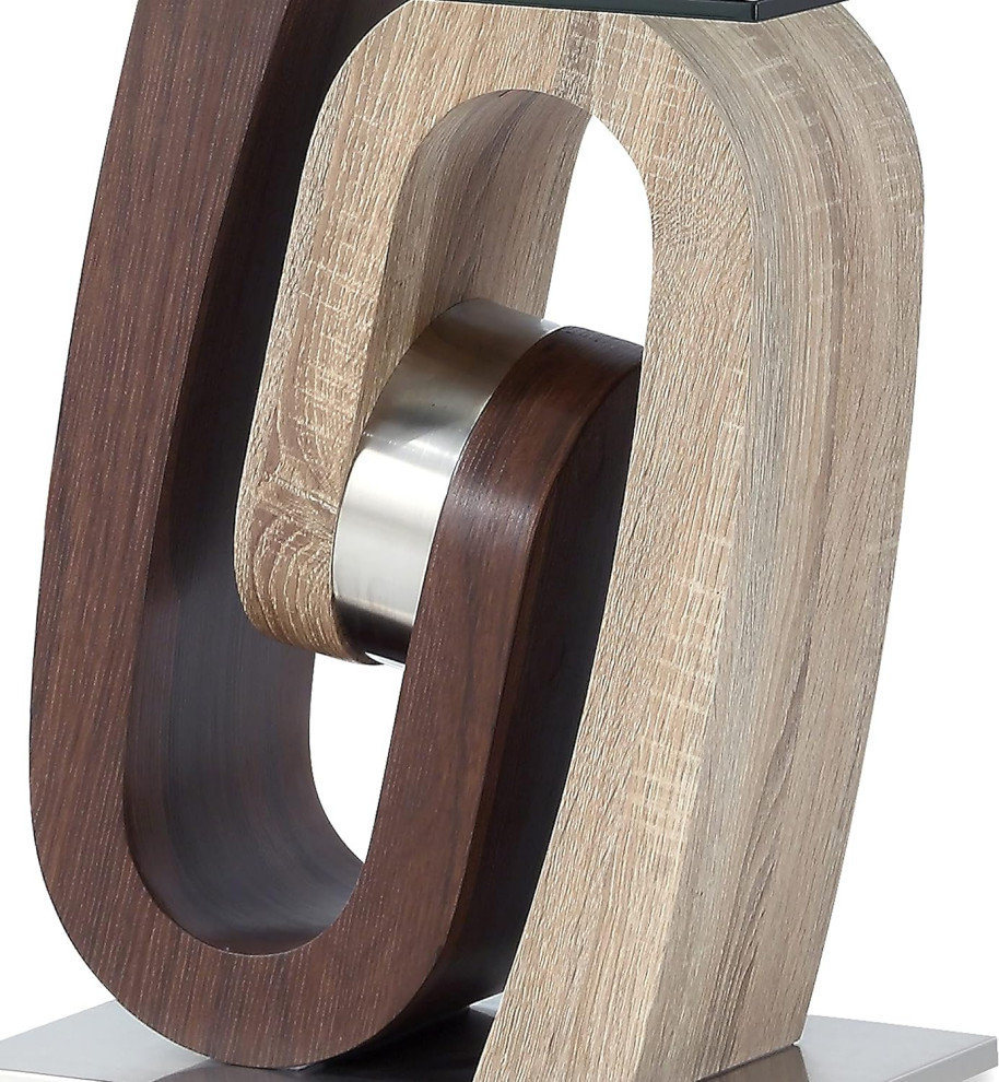 End Table  Unique Design With Pedestal Base  ampGlass Top  Walnut/Oak Finish   Farmhouse   Side Tables And End Tables   by Decor Love  Houzz