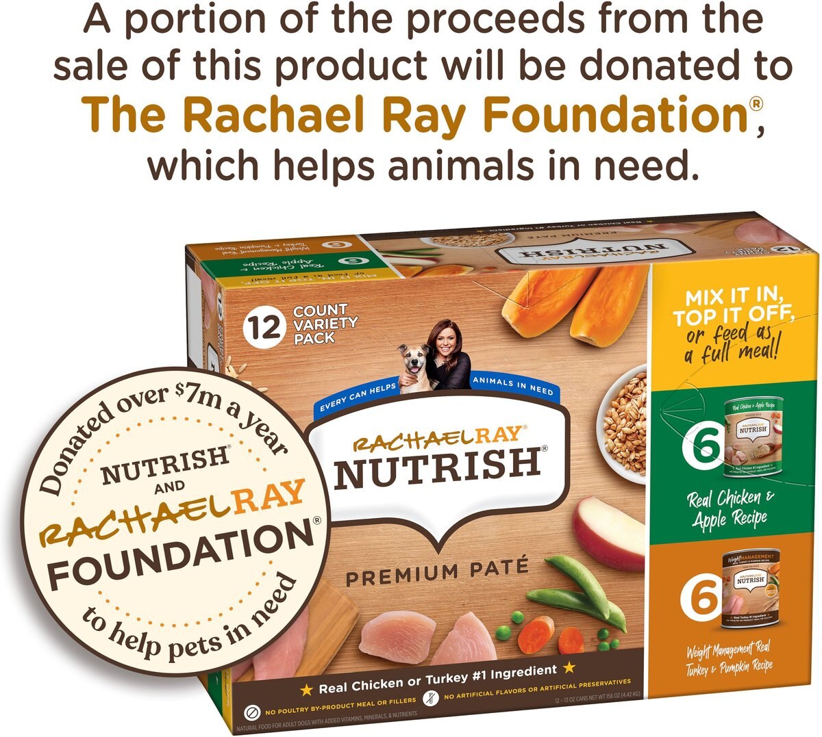 Rachael Ray Nutrish Premium Pate Poultry Variety Pack Wet Dog Food， 13-oz can， case of 12