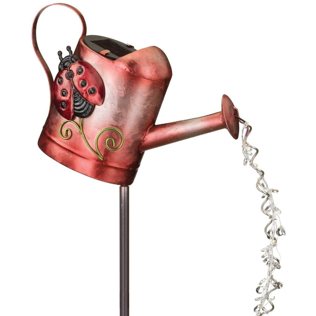 Regal Art  and  Gift 12133 - Red Solar Watering Can Ladybug Garden Stake