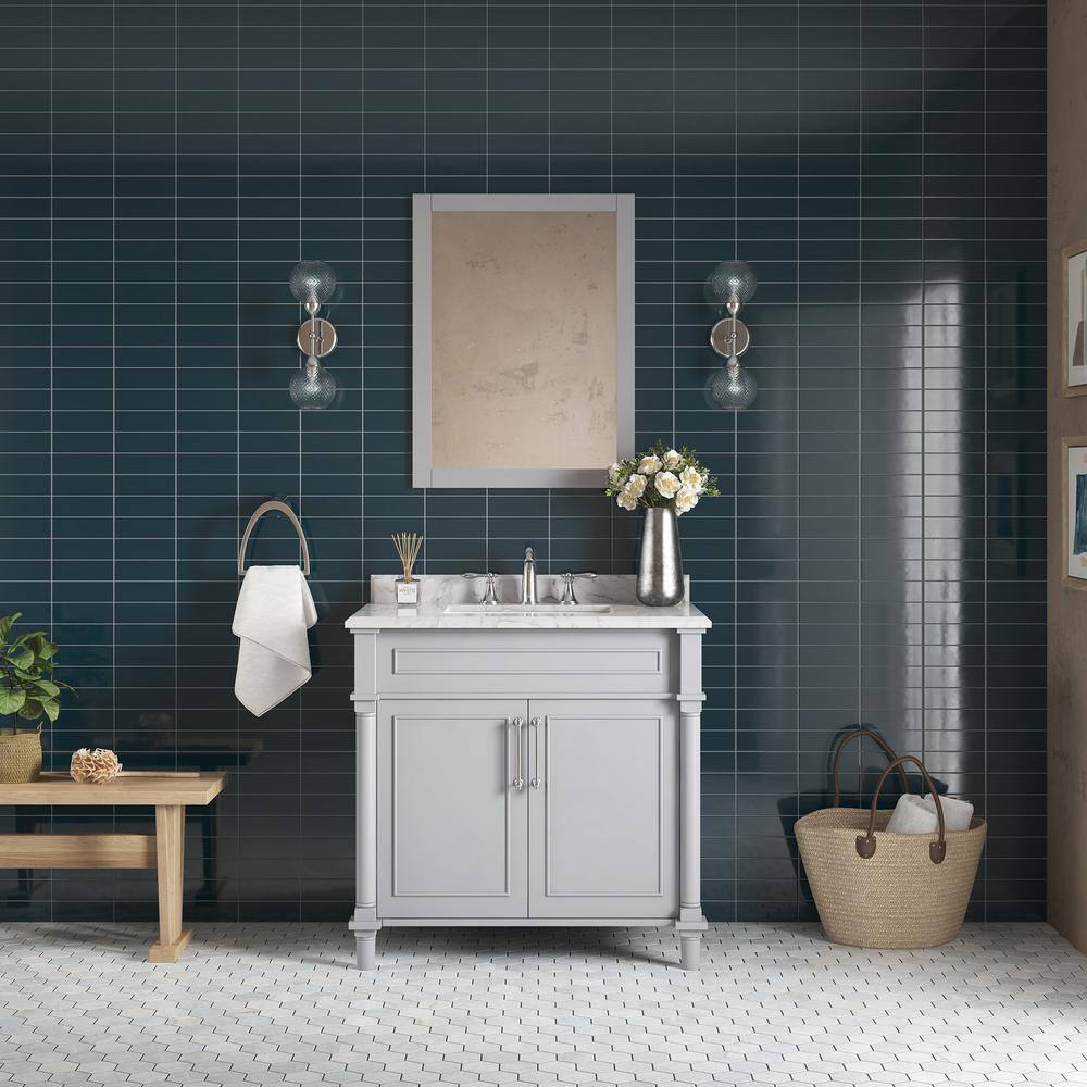 Home Decorators Collection Aberdeen 36 in. W x 22 in. D x 34.5 in. H Bath Vanity in Dove Gray with White Carrara Marble Top 8103600270