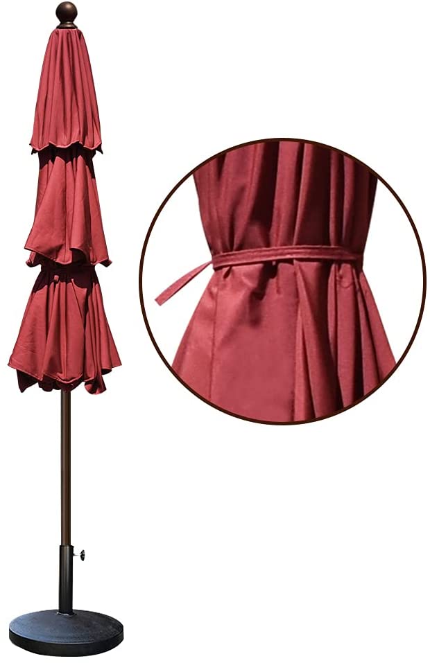 EliteShade 9Ft 3 Tiers Market Umbrella Patio Umbrella Outdoor Table Umbrella with Ventilation and 5 Years Non-Fading Top （Burgundy)