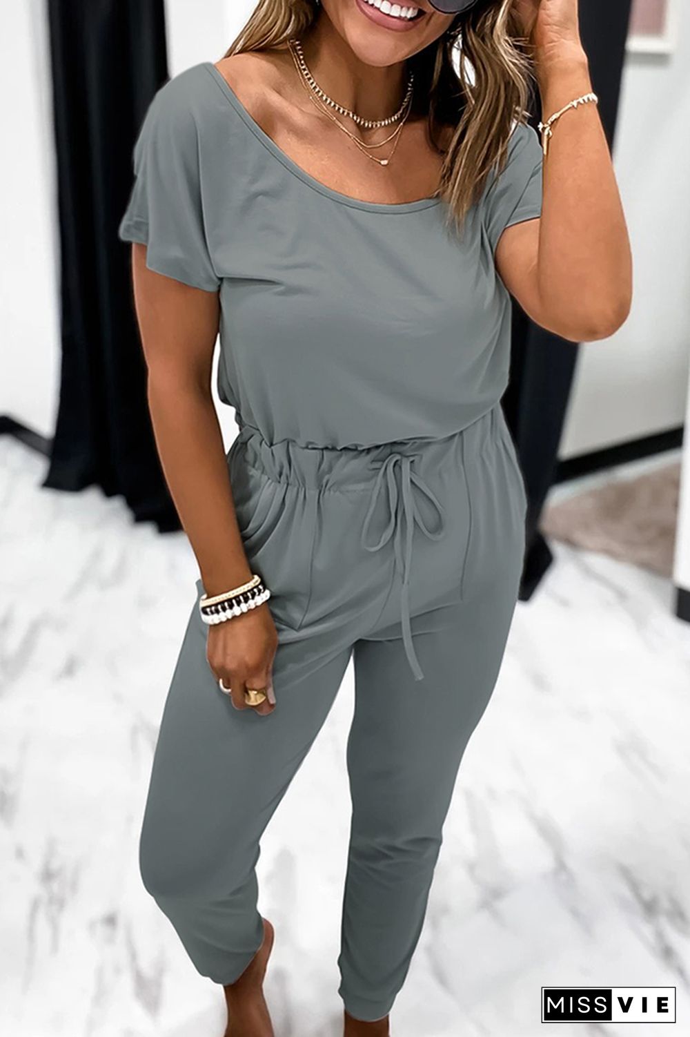 Gray Short Sleeve Jumpsuit