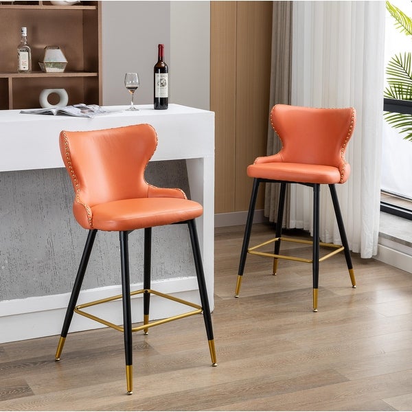 Set of 2 Counter Height Barstools with Backs Modern Dining Bar Chairs with Iron Legs Modern Counter Stools