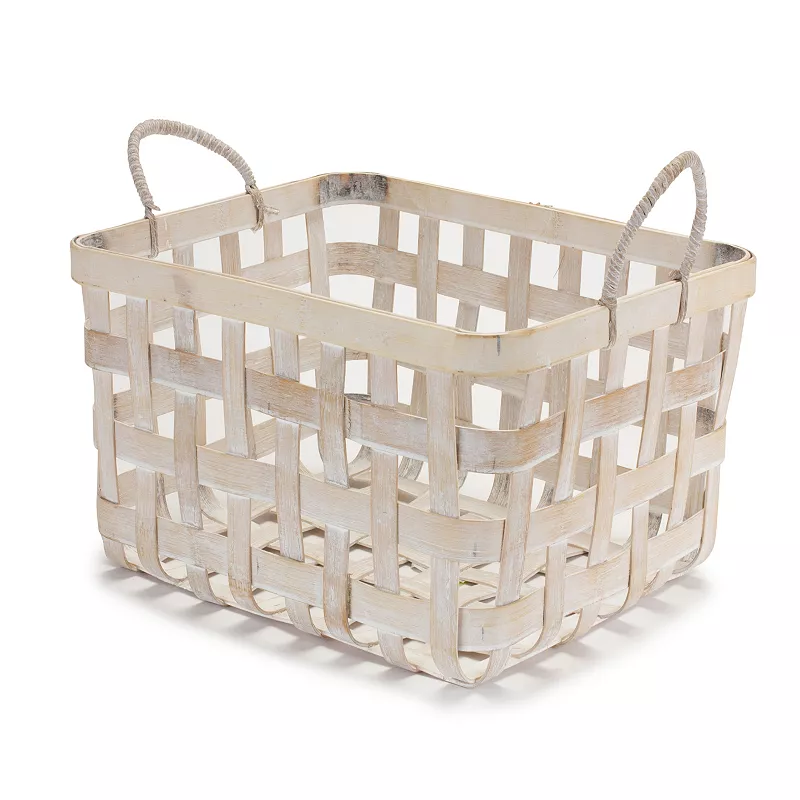 Woven Wicker Basket Tray With Handles (Set Of 2)