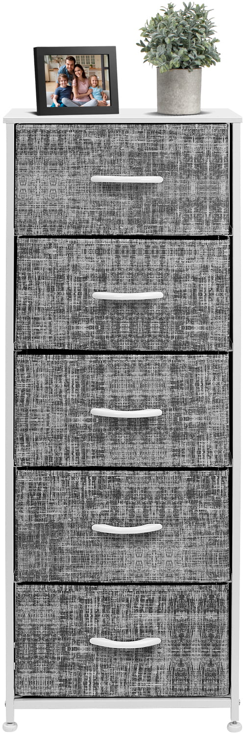 Sorbus Dresser Storage Tower, Organizer for Closet, Tall Dresser for Bedroom, Chest Drawer for Clothes, Hallway, Living Room, College Dorm, Steel Frame, Wood Top, Fabric, 5 Drawers