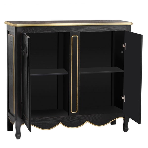 Accent Storage Cabinet with 2 Doors，Pure Hand Drawn，Solid Wood Legs