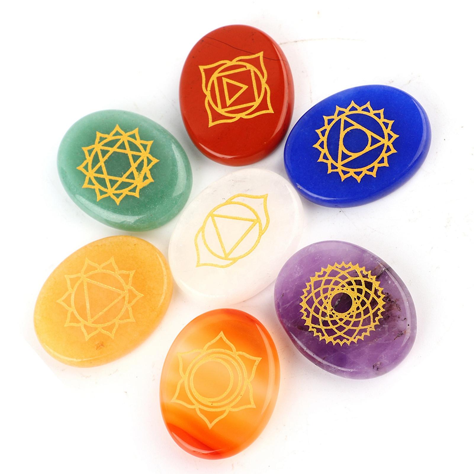 7pcs/set Engraved Spiritual Healing Meditation Palm Stones Reiki Chakra Crystal