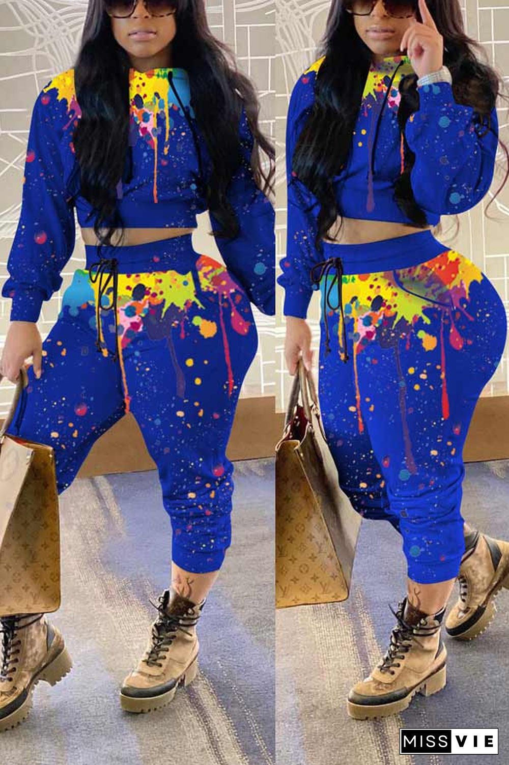 Fashion Print Sweatshirt Harem Pants Set