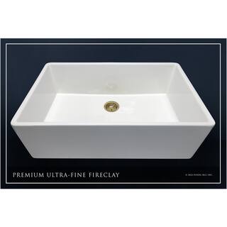 Fossil Blu Luxury White Solid Fireclay 36 in. Single Bowl Farmhouse Apron Kitchen Sink with Matte Gold Accs and Flat Front WHS1008BB