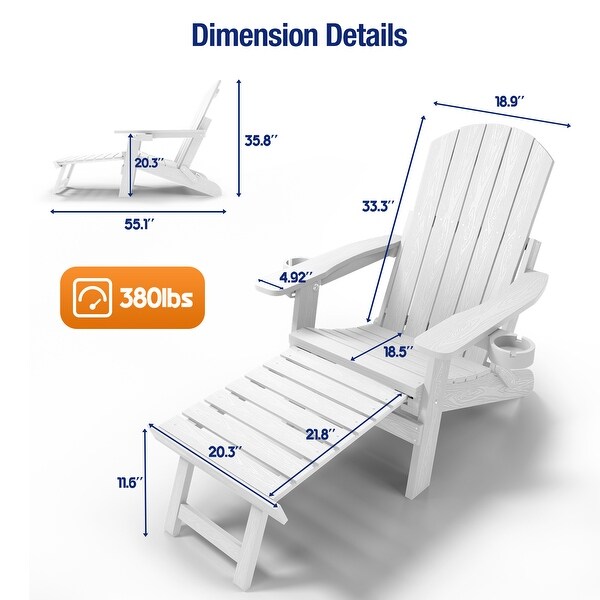 WINSOON Set of 4 Folding Adirondack Chair with 5Gear Adjustable Backrest and Retractable Ottoman