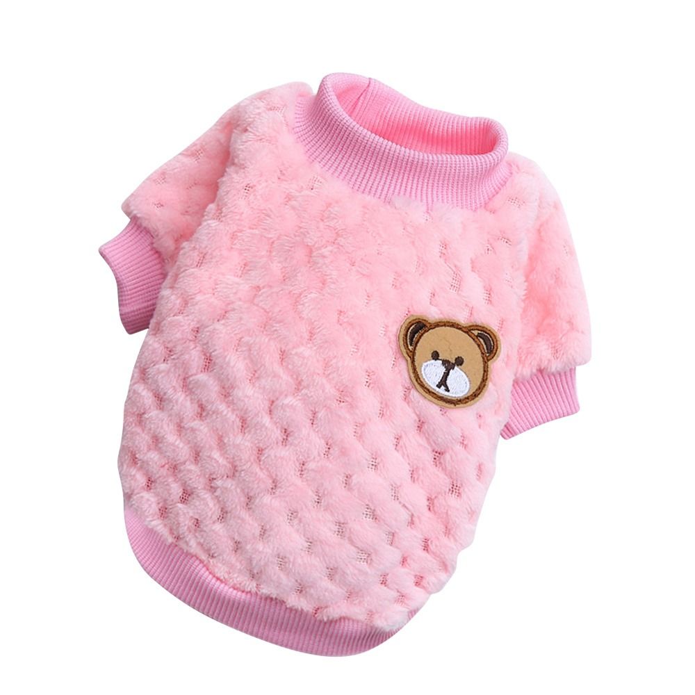 Cat For Small Dogs Warm Winter Bear Embroidery Dog Vest Pet Outfits Plush Coat Pet Clothes PINK L