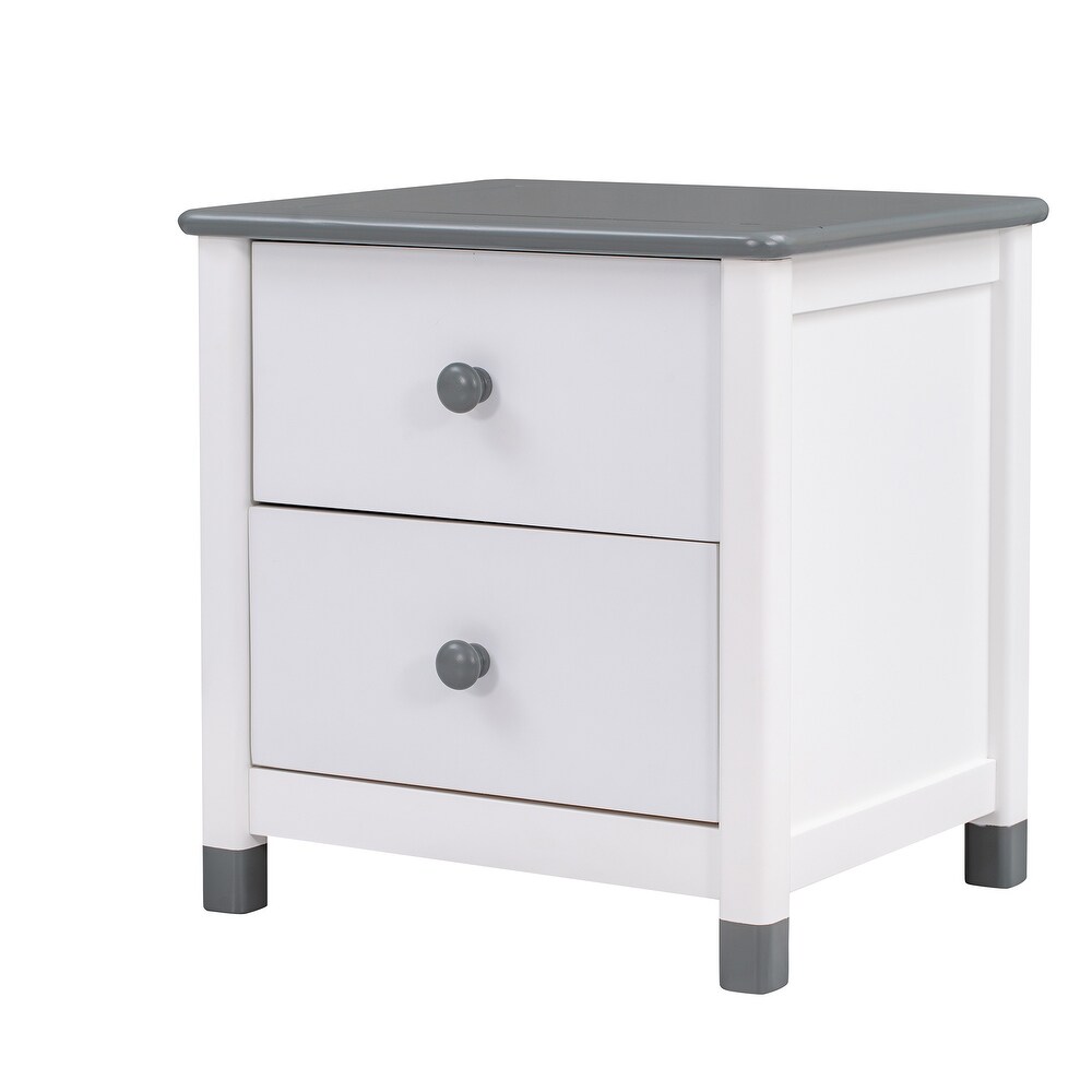 Wooden 2 Drawers Nightstand End Table with Rounded Top Panel and Legs