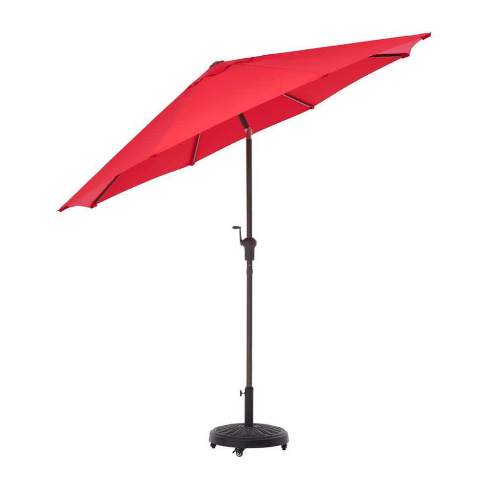 Hampton Bay 9 ft Aluminum Market Crank and Tilt Patio Umbrella in Ruby