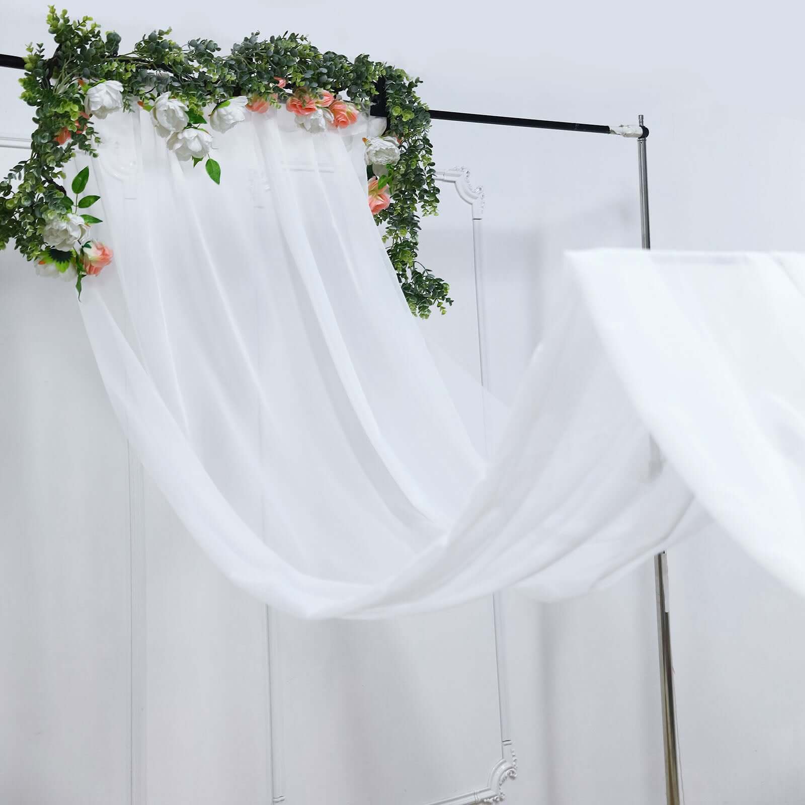 Premium White Chiffon Ceiling Drapery, Long Curtain Backdrop Panel With Rod Pocket 5ftx32ft