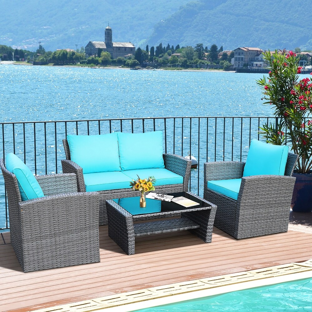 4 PCS Patio Sofa Set with Coffee Table Outdoor Conversation Couch Set