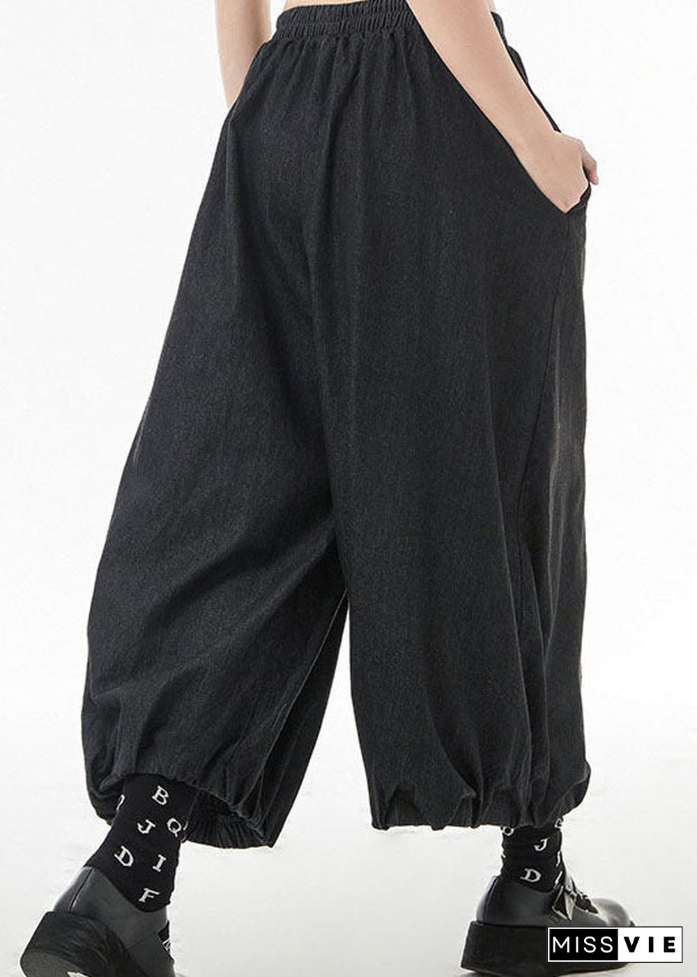 Black Loose harem Pants elastic waist Spring