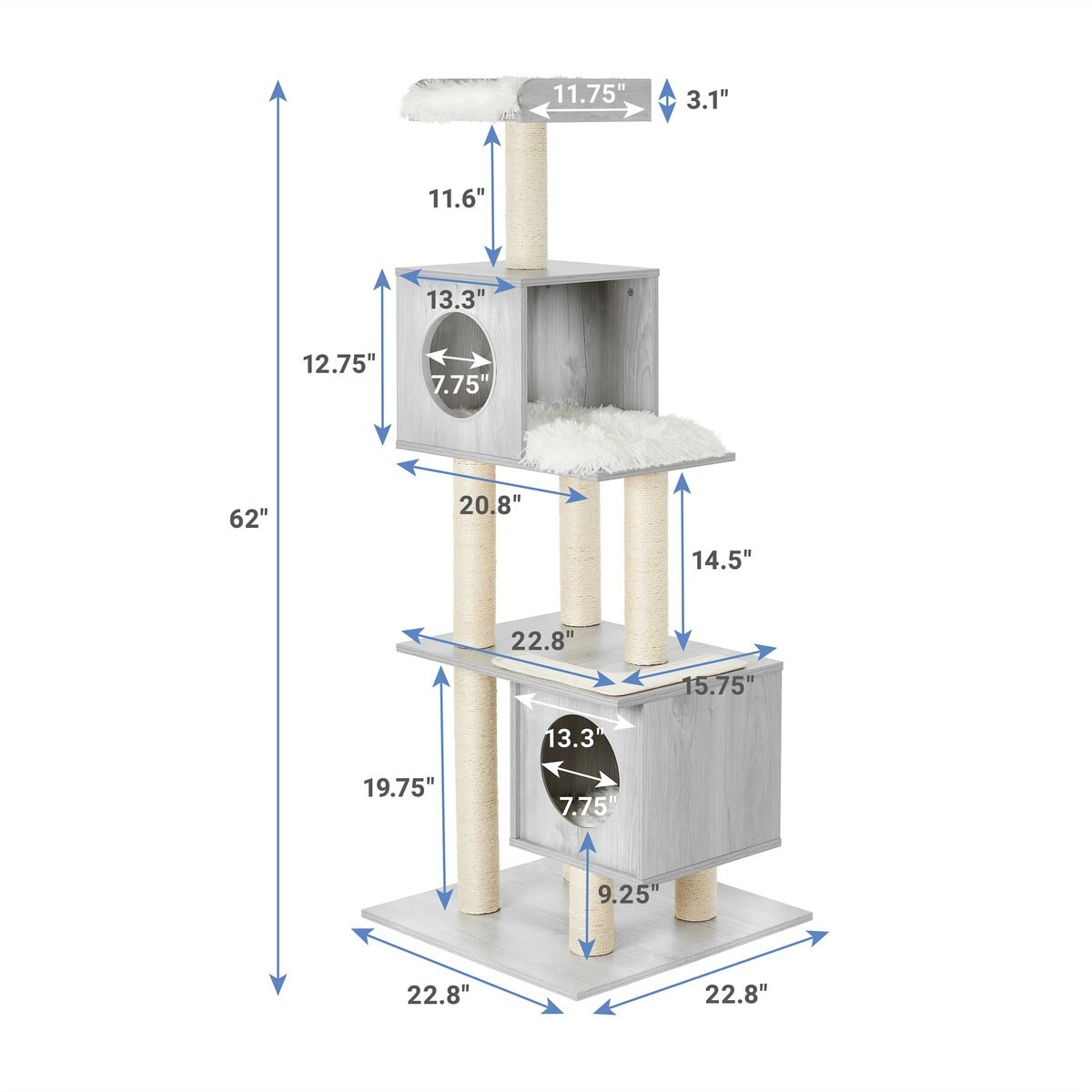 Frisco 62-in Modern Cat Tree and Condo