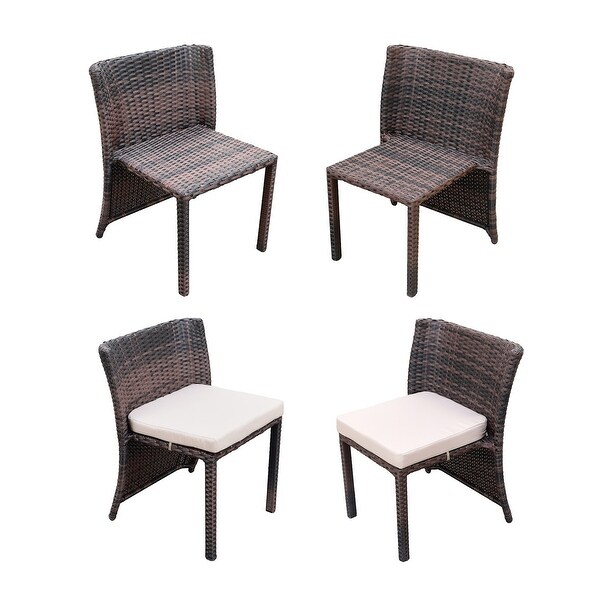 3PC Wicker Chair/Table Bistro Set Brown With Cushion