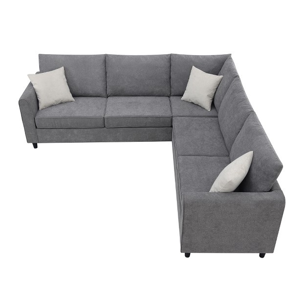 Modern Upholstered Living Room Sectional Sofa With 3 Pillows Gray Modernluxe