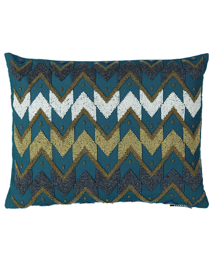 Mod Lifestyles Holiday Blue Colletction Chevron Beads Emboridery Lumbar Pillow， 13 X 18